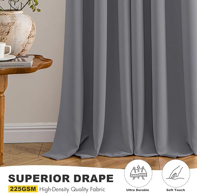 MIULEE Blackout Curtains for Bedroom Living Room 2 Panels, Thermal Insulated Room Darkening Drapes Grommet Noise Reducing Light Blocking Window Treatments 72 Inches Long 40x72 Inch Light Gray
