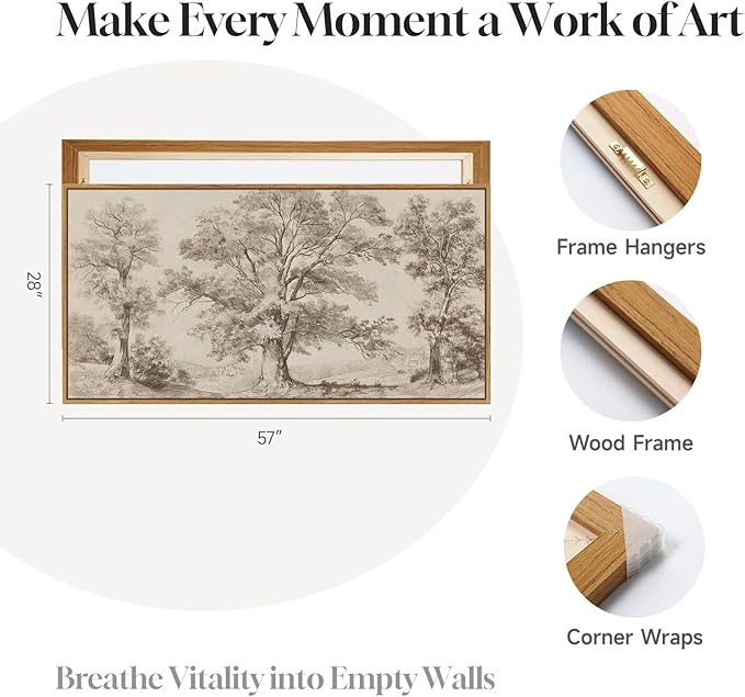 Framed Vintage Landscape Canvas Wall Art for Living Room, Extra Large Horizontal Rustic Tree Botanical Picture Prints Paintings, Neutral Wabi Sabi Artwork Decor for Bedroom Entryway 60x30 Inch