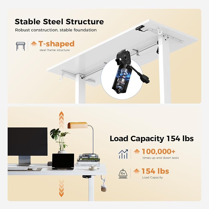 Agilestic Electric Standing Desk, 55 x 24 Inches Height Adjustable Desk, Sit Stand up Desk for Work Office Home, Splice Board, White