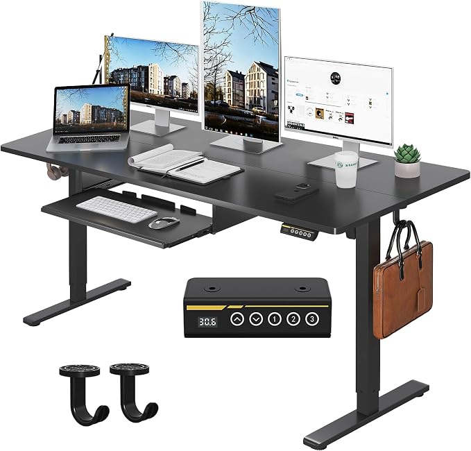 55 x 24 Inch Electric Standing Desk with Keyboard Tray, Black | 3-Year Free Motor Replacement, 28.3-46.5 in Height, 3 Presets, 45 dB or Less, 154 lb Capacity, Keyboard Tray