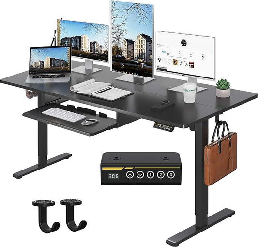 55 x 24 Inch Electric Standing Desk with Keyboard Tray, Black | 3-Year Free Motor Replacement, 28.3-46.5 in Height, 3 Presets, 45 dB or Less, 154 lb Capacity, Keyboard Tray