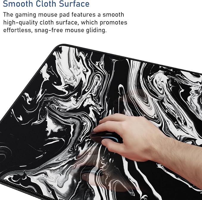 Large Extended Gaming Mouse Pad with Stitched Edges, 47.3 X 23.6 in Desk Pad Durable Non-Slip Natural Rubber Base, Waterproof Computer Keyboard Mat for Esports Pros, Gamer, Desktop, Black White