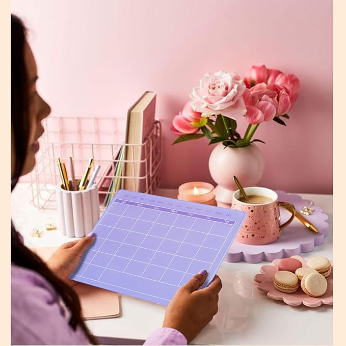 Calendar Dry Erase Board,12"X10",Acrylic Desk Calendar with Stand,Purple Dry Erase Board for Home Office School-YL-Pu-2530