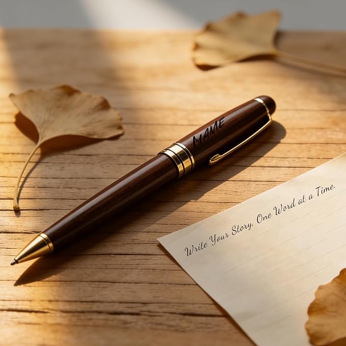 Personalized Ballpoint Engraved Pen with Name Engraved, Elegant Executive Gift for Men Women Boss Teacher Coworker Father's Day Birthday Anniversary (Walnut color)
