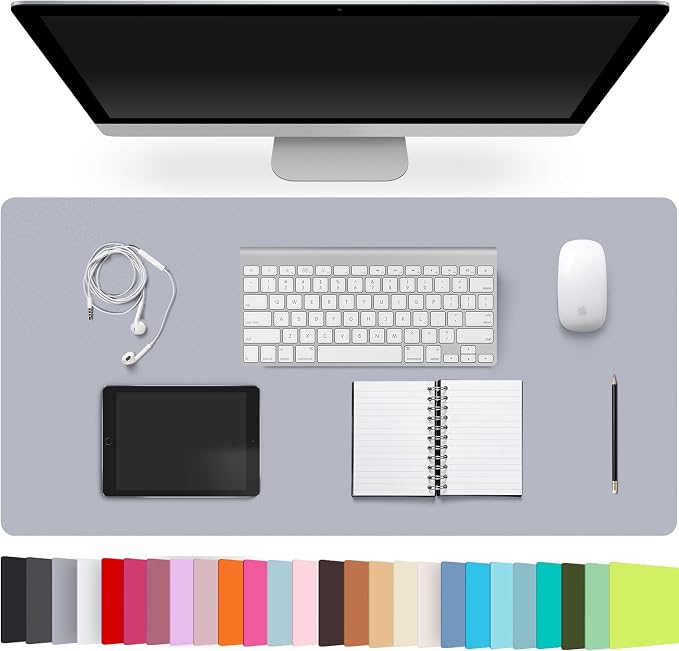 Leather Desk Pad Protector,Non-Slip Desk Pad,on-Slip PU Leather Large Mouse Pad,Easy Clean Desk Protecor Mat,Writing Pad for Office Work/Home/Decor(LightGrey, 23.6" x 13.7")