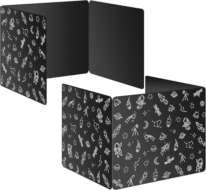 Black 2-Pack Desk Dividers for Students, Space Waterproof Plastic Study Carrel Divider, Durable Testing Dividers for Classroom Teacher Supplies, Easy to Clean Privacy Shield Folder Boards for Student