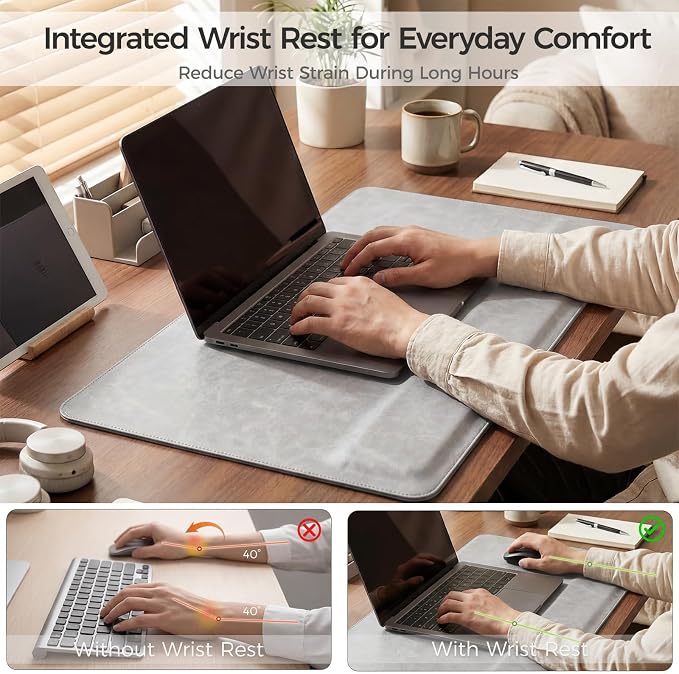 Magnetic Desk Mat System with Wrist Support 80×40cm, Premium Leather Desk Pad with Magnetic Accessories, Waterproof Non-Slip Desk Organizer for Office & Gaming