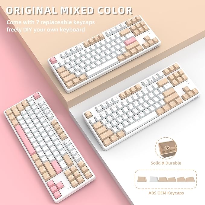 A.JAZZ Wireless Mechanical Keyboard, 87 Keys TKL Hot Swappable Bluetooth Gaming Keyboard, Dual Mode BT5.0/2.4G with Detachable Frame, USB Hub OEM Keycaps Custom Keyboard for Office Gaming(Blue Switch)