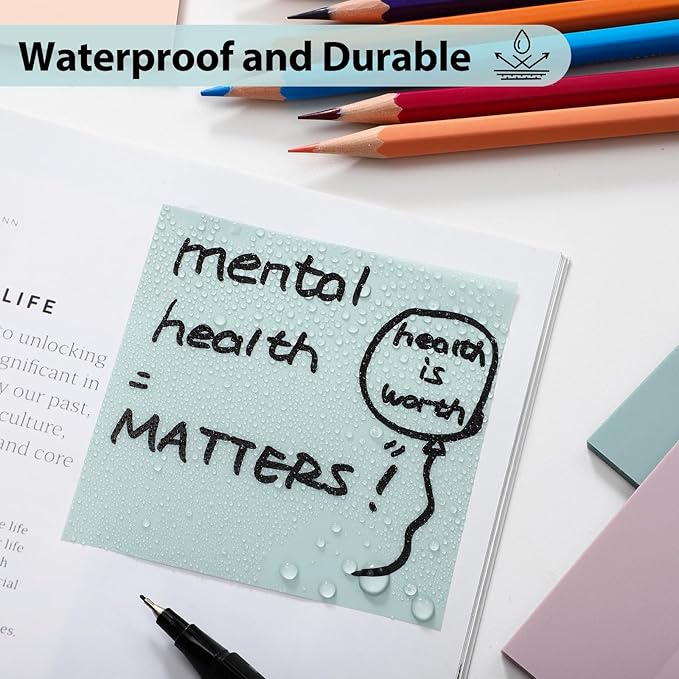 Transparent Sticky Notes - Pastel Color Clear Sticky Notes, 3x3 inch, Waterproof, 300 Sheets for College, School & Office