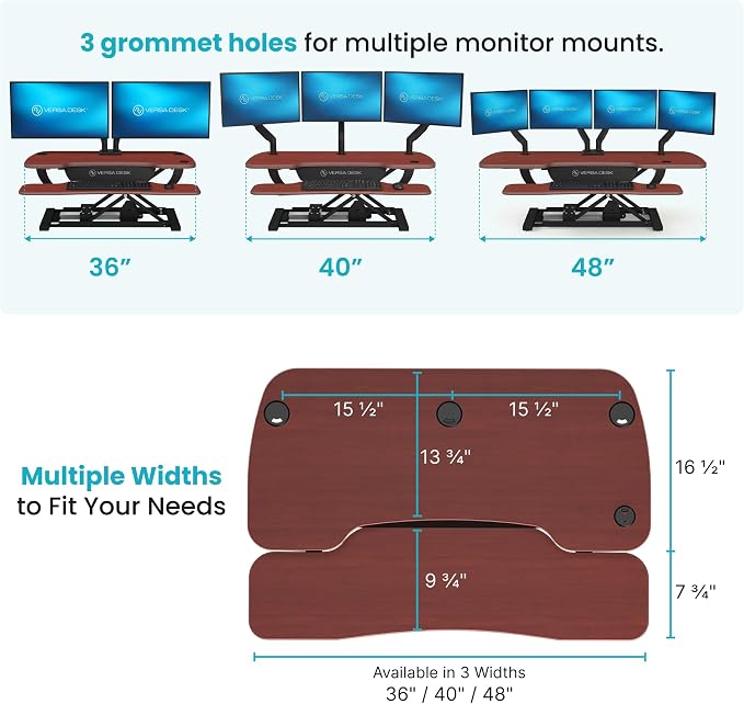 VERSADESK PowerPro 48 Inch Electric Standing Desk Converter – Push-Button Height Adjustable Sit to Stand Desk Riser for Multiple Monitors – Motorized Desktop Workstation with Wide Keyboard Tray