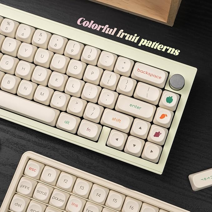 MOA Profile PBT Keycaps, Minimalist White Keycap Set, 124 Keys Cute Round Keyboard Keycap, Dye-Sublimation Custom Key Cap for 61/64/68/84/87/100/104/108 Cherry MX Mechanical Keyboards(Fruit)