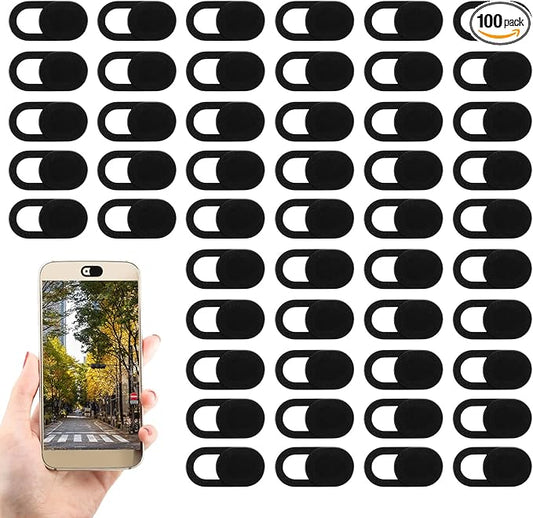 100 Pcs Webcam Cover Slide, 0.023 Inch Black Ultra-Thin Universal Laptop Camera Cover Slide for Laptop, Computer, Phone Protect Your Privacy and Security