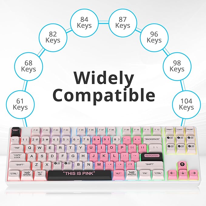 Guffercty kred Cute PBT XDA Keycaps 144 Keys Pink Heart Custom Keycaps 75 Percent Keyboard Keys Caps with keycap Puller for Mechanical Keyboards （Pink Plastic）