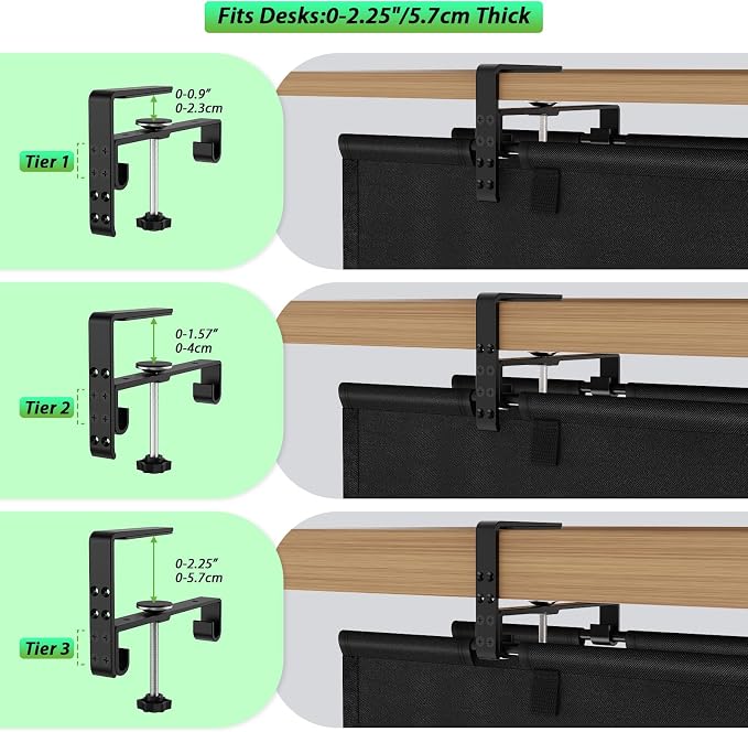 KEEGH Under Desk Cable Management Tray 36", No Drill Cord Organizer, Black | Heavy Duty, Large Capacity, 3-Level Clamp Fit 0"-2.5" Desks, Clamp/Screw Mount, for Home, Office, Gaming, Room, Studio
