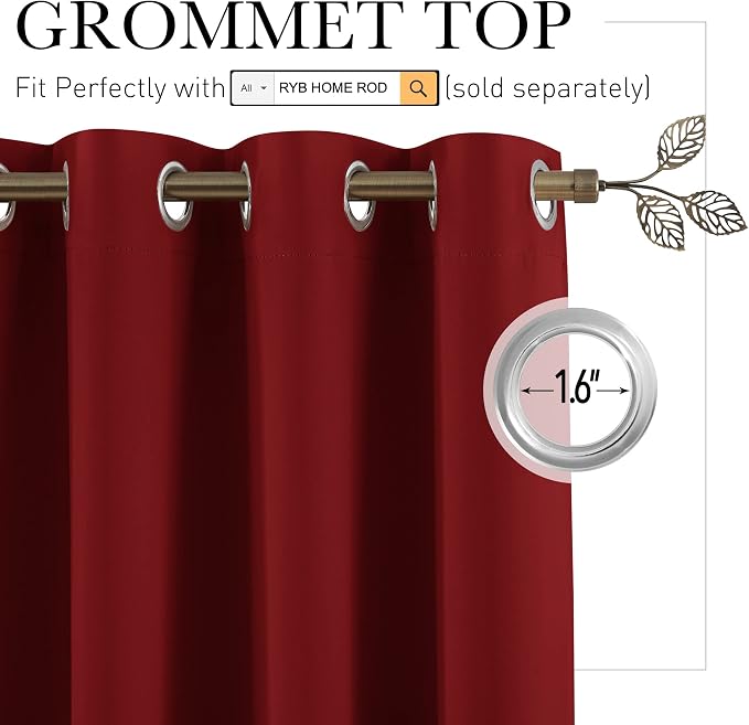 RYB HOME Privacy Curtain for Sliding Glass Door, Light Block Noise Reduce Insulated Curtain Screen Ceiling to Floor for Locker Room Basement Bedroom Closet, 100 inch Wide x 90 inch Long, Burgundy Red