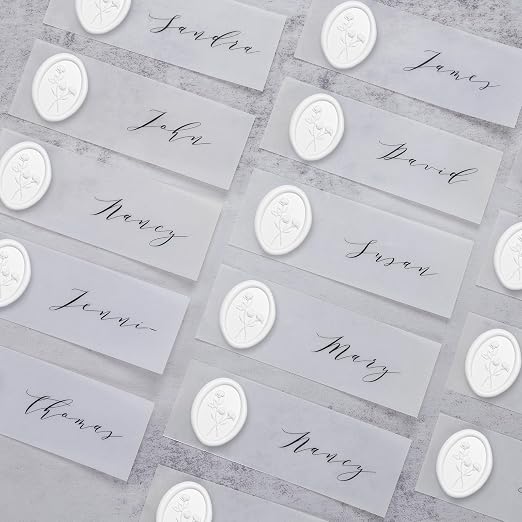 UNIQOOO 3D Floral Wax Seal Stickers - 50Pcs Elegant Oval Self-Adhesive Seals in Snow White, for Wedding Invitations, Christmas, Envelopes & Party Decor
