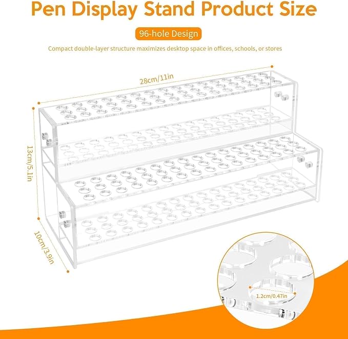 2PCS 96-Slots Pen Holder for Craft Shows,Acrylic Pen Display Stand 12mm Fountain Pens Stand Paint Brush Holder Pencil Organizer Makeup Brush Rack Art Brush Organizer for Back to School