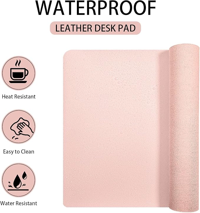 Leather Desk pad Protector,Large Mouse Mat Laptop Desk PadLaptop Computer Desk Keyboard Mat for Office/Work/Home/Decor (Pink, 37 * 18in)