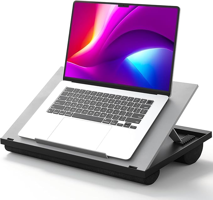 HUANUO Adjustable Lap Desk - with 8 Adjustable Angles & Dual Cushions Laptop Stand for Car Laptop Desk, Work Table, Lap Writing Board & Drawing Desk on Sofa or Bed, Grey