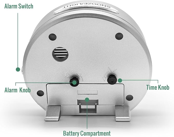 Lamisola 4 Inch Alarm Clock for Bedrooms, Small Analog Desk Clock, Silver | Battery Operated Bedside Clock for Bedroom Bathroom Home Nightstand Shelf, Night Light Snooze, Minimalist Clocks for Seniors