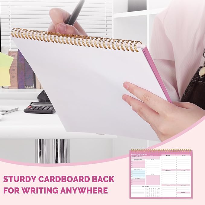 Weekly To Do List Notepad, 8.5''x11'' Weekly Desk Planners with 52 Tear Off Sheets Undated Planner Habit Tracker & Productivity Organizer for Home and Work, Pink