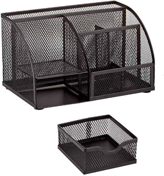 Annova Mesh Desk Organizer Office with 7 Compartments + Drawer/Desk Tidy Candy/Pen Holder/Multifunctional Organizer (Black)
