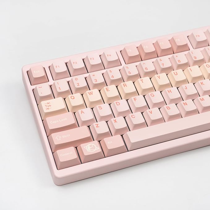 Pink PBT Keycaps, Minimalist Cute Keycaps 65 Percent, 151 Keys Custom Cherry Profile Keycap Set, Dye-Sublimation Aesthetic Key Caps for 61/64/68/84/87/100/104/108 Cherry MX Mechanical Keyboard