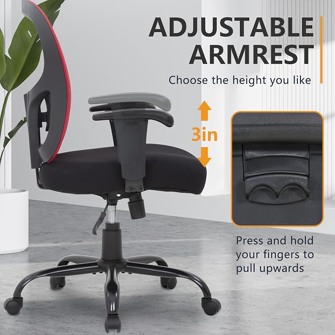 PayLessHere Ergonomic Desk Chair Office Chair Computer Chair 500lbs with Lumbar Support Wide Seat Adjust Arms Rolling Swivel High Back Task Executive Big and Tall Office Chair for Home Office，Red