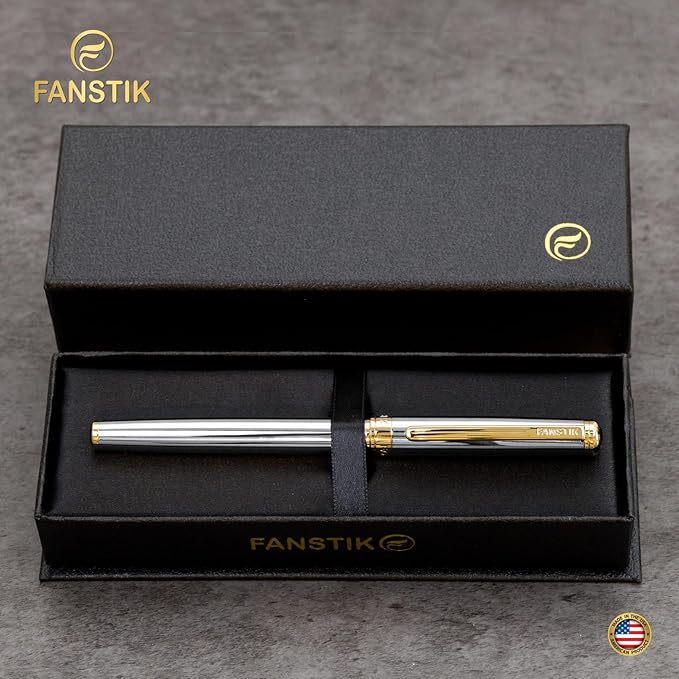 Silver&Gold Luxury fountain pen, fancy gift set for women, Real 24K Gold Plating, Professional executive pen gift set for men (Lux fountain Silver-Gold)