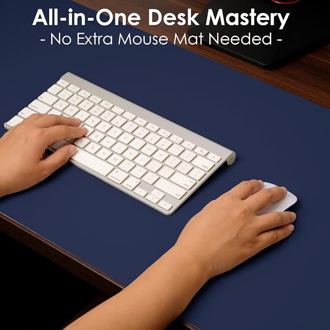 Leather Desk Pad Protector, Waterproof Mouse Pad, PU Desk Mat, Office Desk Cover, Desk Writing Mat for Office/Home/Work/Cubicle (Dark Blue) 31.5x15.7 in