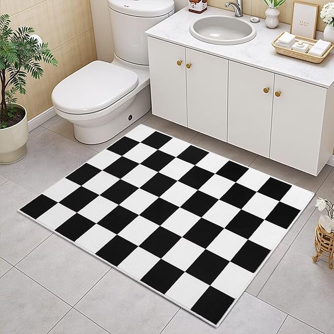Terrug Black and White Checkered Rug for Entryway,2x3 Small Area Rugs Washable with Non Slip for Kitchen,Soft Low Pile Retro Carpet for Bedroom Front Door Porch
