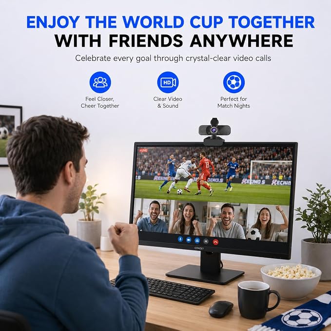 C26 1080P Webcam with Microphone, USB Computer Camera with Privacy Cover, Noise Reducing Mic, Auto Light Correction, 105° Wide Angle, Plug&Play for PC Mac Laptop Zoom Teams Streaming