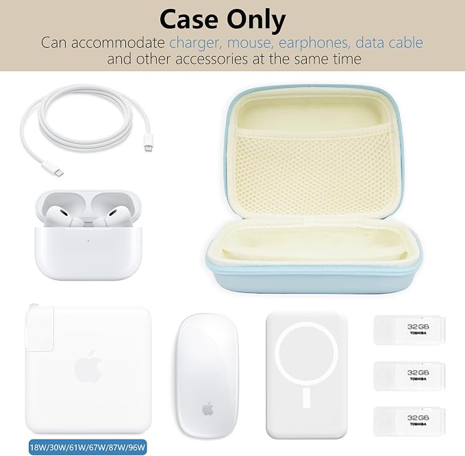 Charger Case for Macbook, Portable Tech Electronic Organizer Bag, Small Travel Storage Pouch for Laptop Accessories, MacBook Power Adapter, Charging Cords, USB Drives, Power Bank (Blue, L)