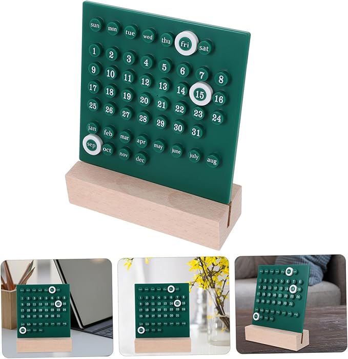 Perpetual Desk Calendar Green Acrylic Date Display Manual Flip Kawaii Ornament for Home Office Bedroom Study Decor with Smooth Edges and Lightweight Design