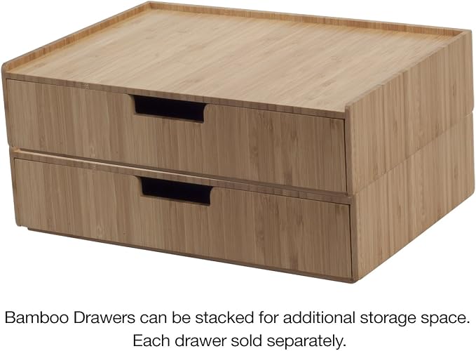 MobileVision Bamboo Drawer Large, Monitor Stand & Stackable Storage Solution for office products pens, pencils, scissors, notepads, business cards and more