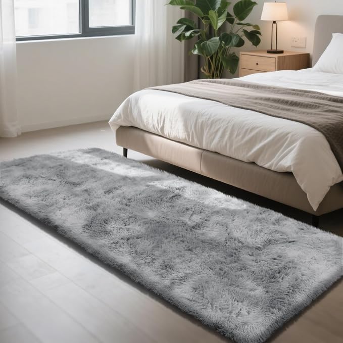 Soft Runner Rugs for Bedroom, Mottling Grey 3x7 Area Rugs Fluffy Rug Shag Area Rug Carpet, Bedside Rug for Living Room Bedroom Room Home Decor