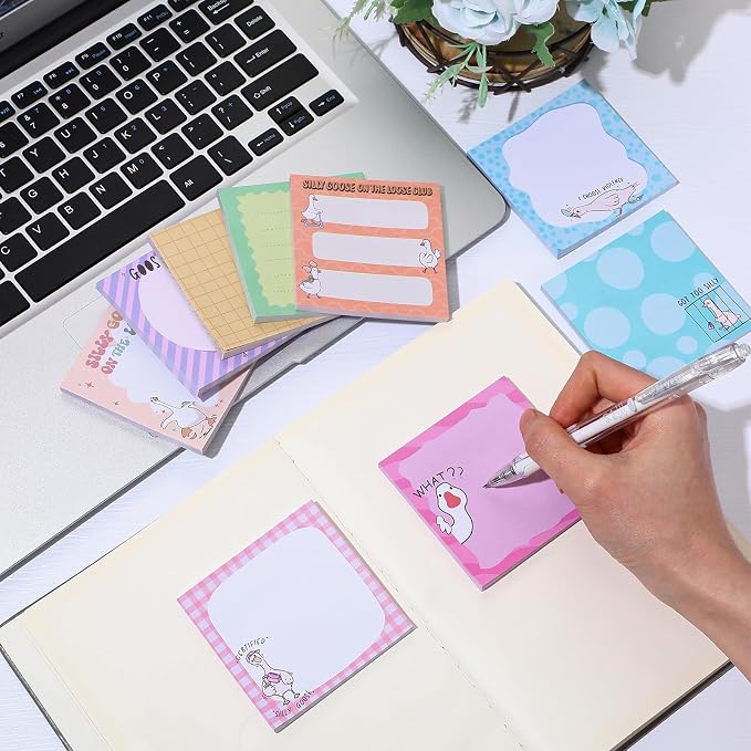 9 Pads Cute Sticky Notes Cartoon Self Stick Notepads 3x3 Inches Notes Adhesive Memo Pad Office Decor Gifts for Students School Teacher Office Meeting(Goose)