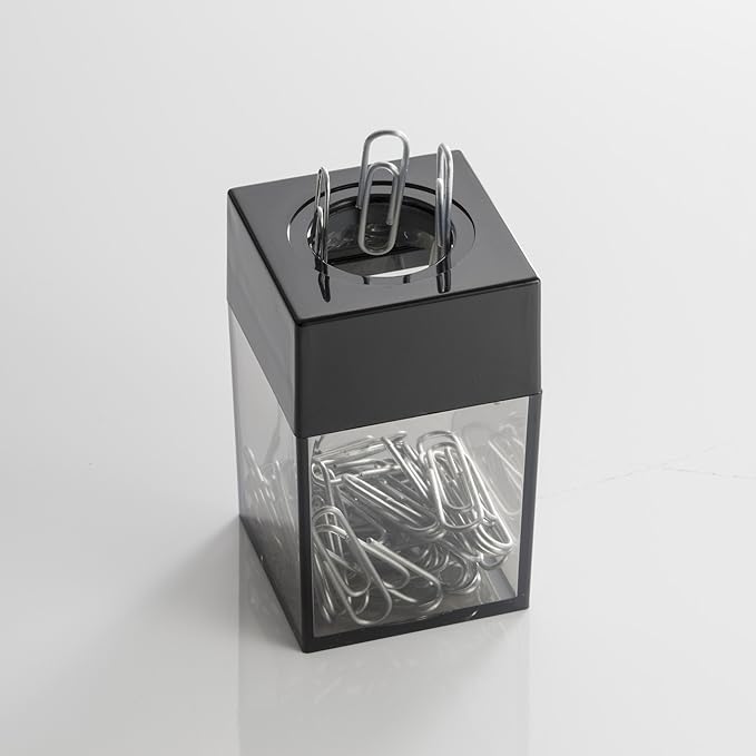 Officemate Small Clip Dispenser with Magnetic Top, Clear/Black (93687) (Pack of 2)