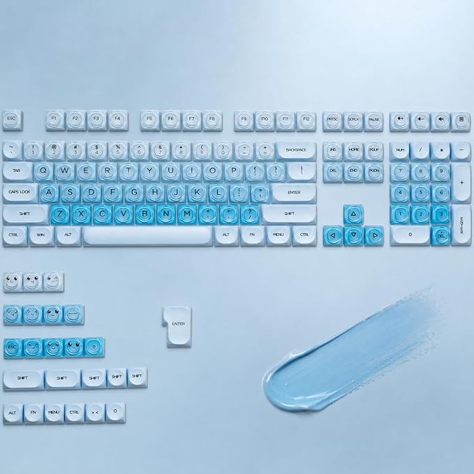 132 Keys PBT Keycaps, Jelly Keycaps Cute Creamy Key caps MOA Profile, MX-Compatible for 61/68/84/87/98/100/104-Key Mechanical Keyboard(Not Included), Blue
