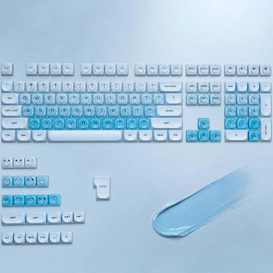 132 Keys PBT Keycaps, Jelly Keycaps Cute Creamy Key caps MOA Profile, MX-Compatible for 61/68/84/87/98/100/104-Key Mechanical Keyboard(Not Included), Blue