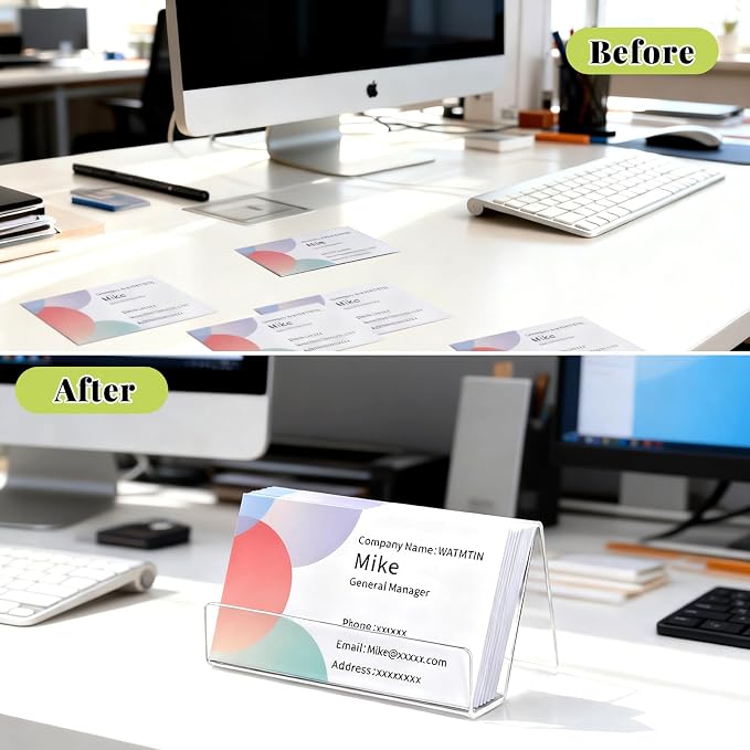 6 Pcs Acrylic Business Card Holder for Desk, Desktop Business Card Stand, Clear Name Cards Display Holder for Exhibition Accessories Home Office, Capacity: 50 Cards