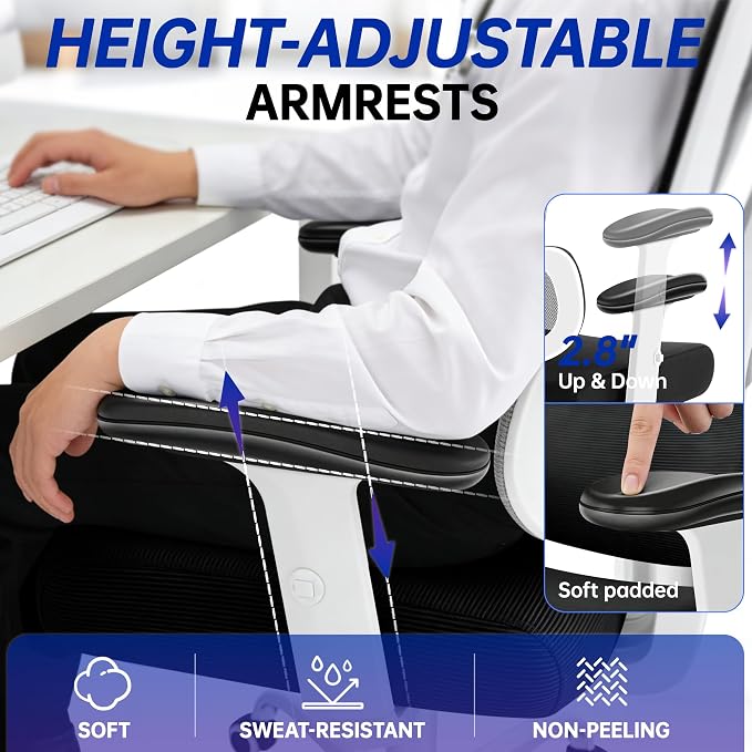 Ergonomic Office Chair, High Back Mesh Computer Chair with Comfortable Adaptive Lumbar Support, Built-in Coat Hanger, SGS Class 4 Gas Lift, Heavy Duty 300lbs for Long Hours Home Office