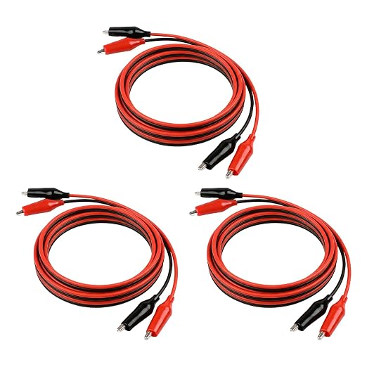 3 Pairs Alligator Clips with Wires | Red Black Bonded Parallel Test Leads, Joined Side-by-Side 100cm/39.4in Copper Cable for Breadboard & DIY Projects
