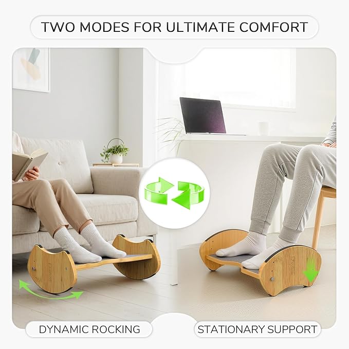 Bamboo Foot Rest for Under Desk - Fovima 2-in-1 Adjustable & Reversible Ergonomic Footstool, Permanent Dual-Sided Cushion, Tool-Free Height & Angle Adjustment