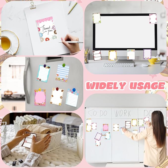 12 Pieces Cute Sticky Notes Gifts Donuts Sticky Notes Donut Party Favors 3x4 Inch Fun Kawaii Adhesive Notepads Cartoon Memo to Do List for Birthday Return Gifts Reward Office Home Supplies