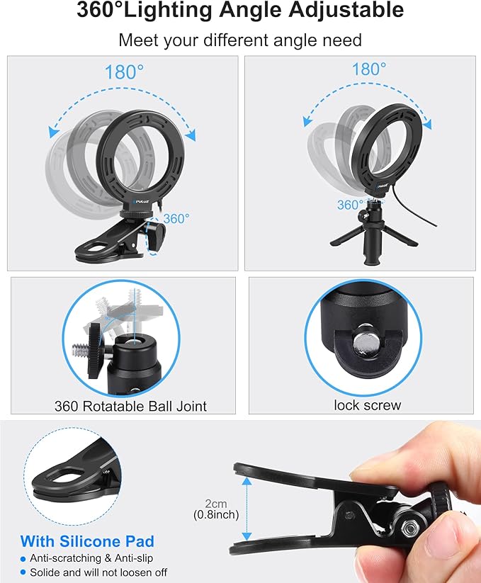PULUZ Video Conference Lighting Kit, Ring Light for Monitor Clip On Lights, Remote Working, Distance Learning,Zoom Call, Self Broadcasting and Live Streaming, Computer Laptop Video Conferencing