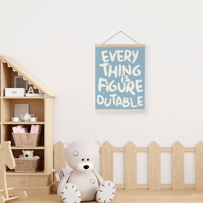 YQDEJ Blue Everything is Figureoutable Inspirational Wall Art Poster Hanger Frame, Blue Positive Affirmations Wall Decor, Motivational Wall Art for Home Office Classroom, 16x24 Inch
