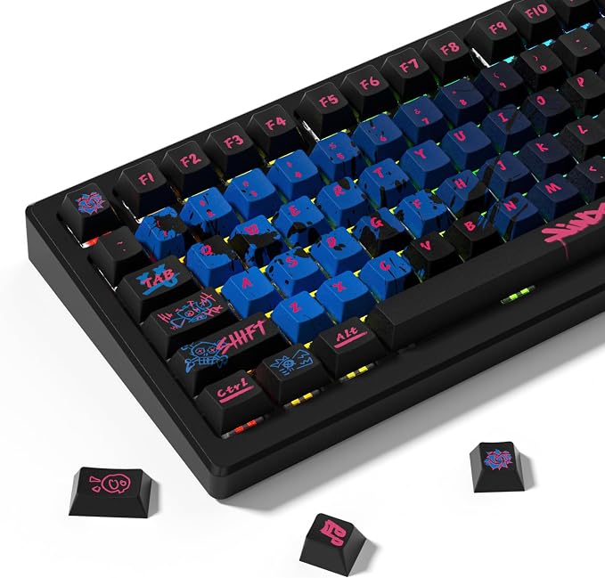 PBT Keycaps, Jinx Theme keycaps Set for Mechanical Keyboard, Cherry Profile and High Contrast Custom Keyboard Key Caps for 60 65 75 100 Percent (137 Keycap Set)