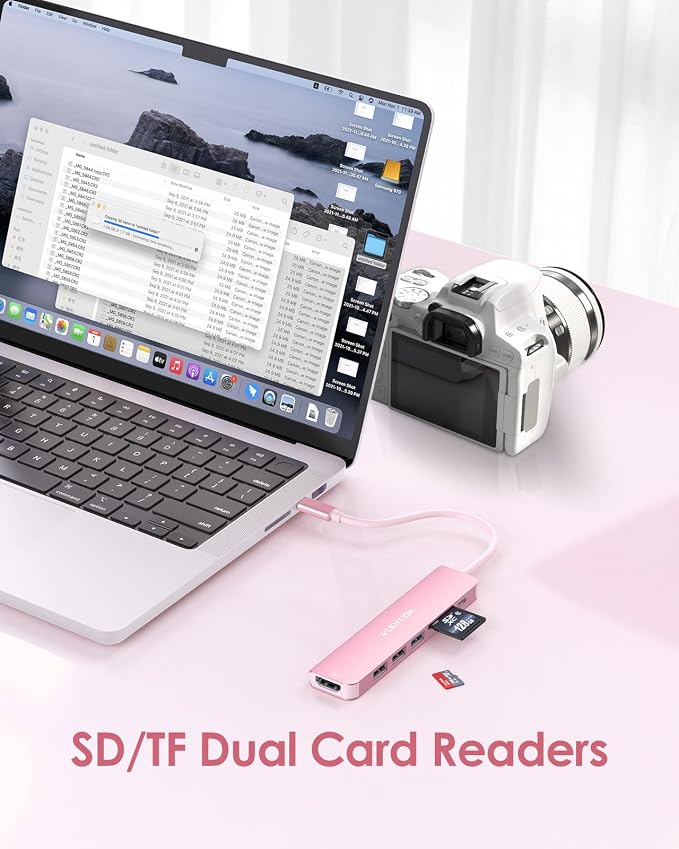 LENTION USB C Hub with 100W Charging, 4K HDMI, Dual Card Reader, USB 3.0 & 2.0 Compatible MacBook Pro, New Mac Air/Surface, Chromebook, More, Stable Driver Adapter (CB-CE18, Rose Gold)