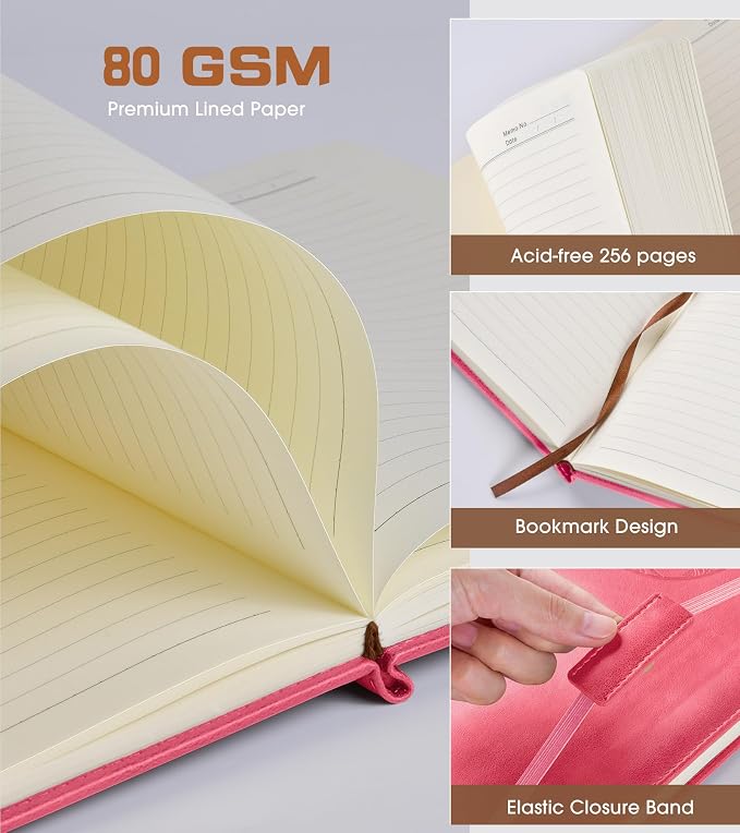 Biuwory Lined Journal Notebook for Women Men,256 Pages A4 Large Hardcover Leather Journals for Writing,Travel,Business,Work,School,College Ruled Notebooks for Note Taking, Diary Notepad 8.6"×11"